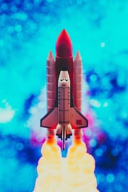 Editorial photo of red rocket ship